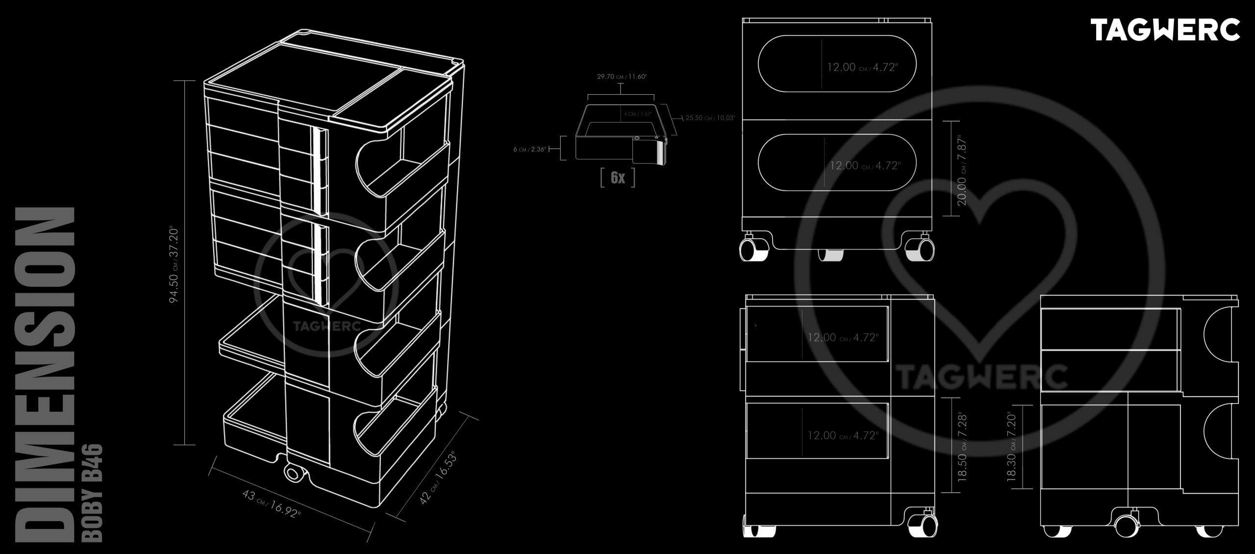 B—Line Boby M storage trolley B32 B33 B34 B35 B36 - Joe Colombo